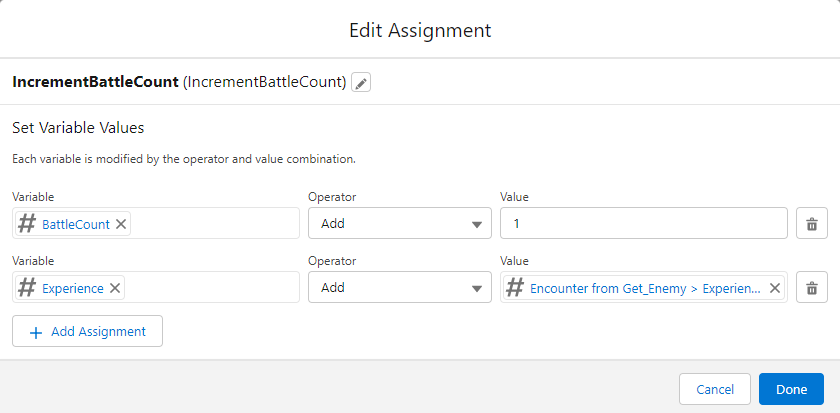 Assignment Element with Experience populated.