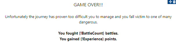 Game Over screen with Battlecount and Experience points