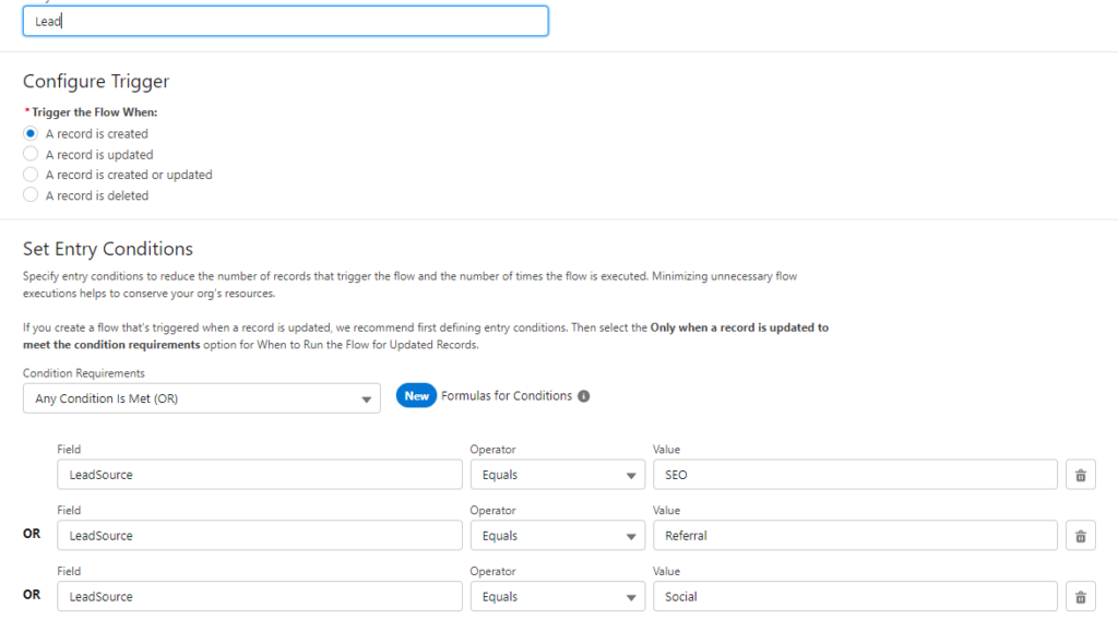 Setting up record-triggered flow on leads for Campaign Member Flow.