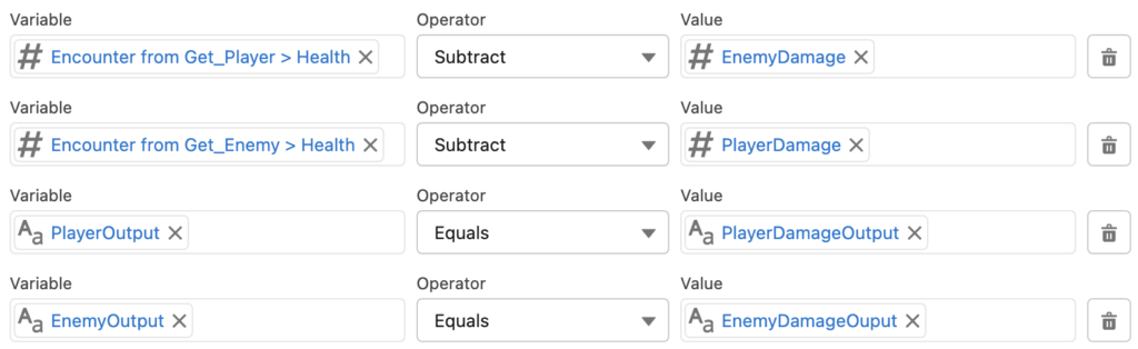 Screenshot of updated AssignDamage with the two new rows added as described above this needs to be done before the visual tweaks.