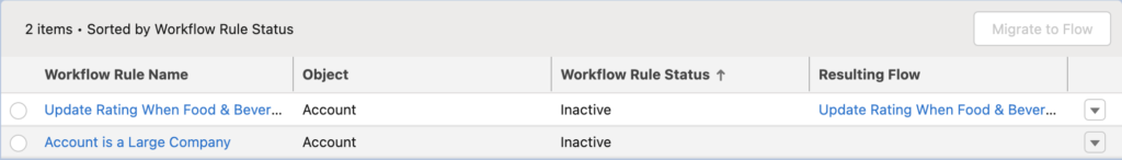 List of Workflow Rules to be migrated using migrate to flows.