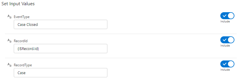 Example of variables passed from Triggering flow to Productivity Log