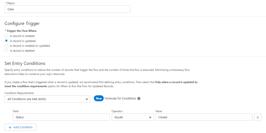Case closed triggering flow set up
